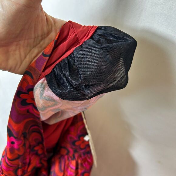 For Love & Lemons NWT Davina Pink Red Floral Plunge Tie Front LS Top Size XS - Picture 8 of 15